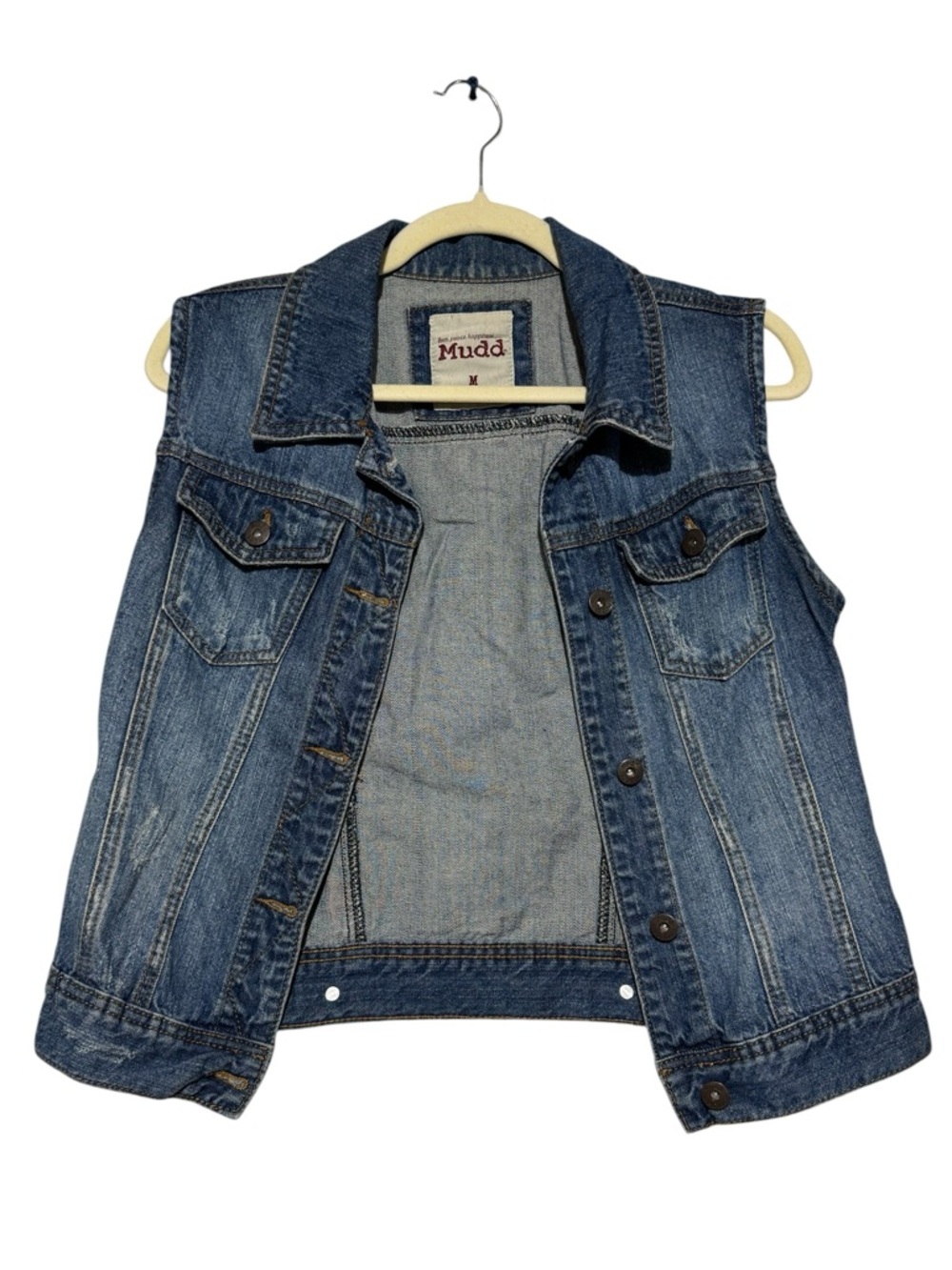 MUDD Denim Jean Vest Size Medium Vintage Medium‎ Wash Summer Beach Hippie Boho